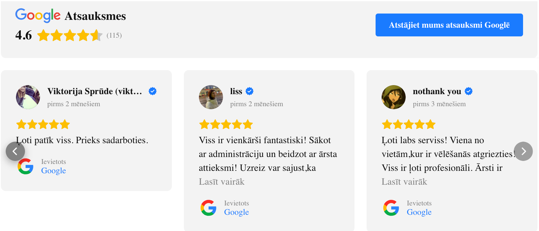 Google atsauksmju logrīks mājaslapai