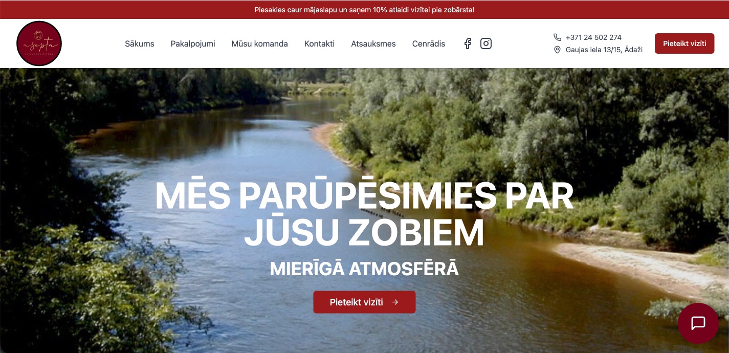 Asepta zobārstniecības mājaslapa