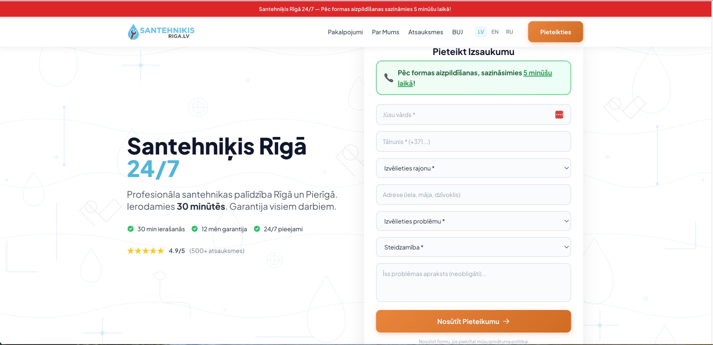 Santehniķis Rīgā mājaslapa