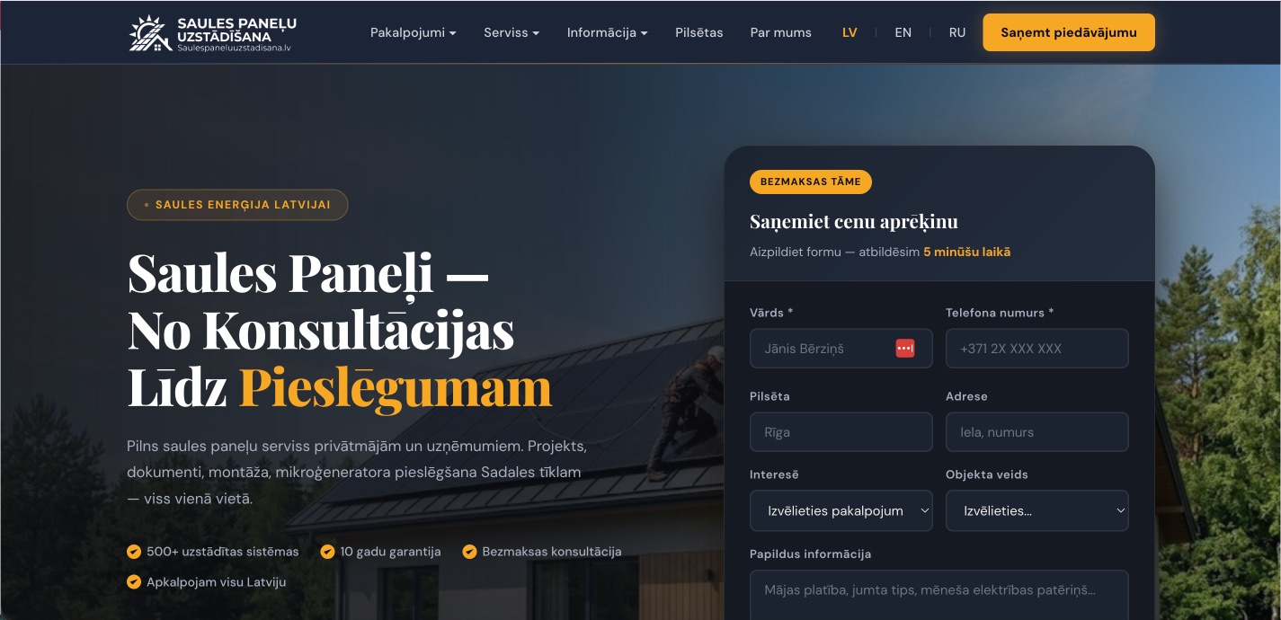 Saules paneļu uzstādīšana mājaslapa