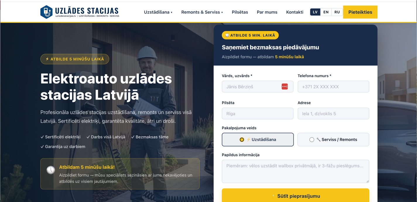 Uzlādes stacijas Latvijā mājaslapa